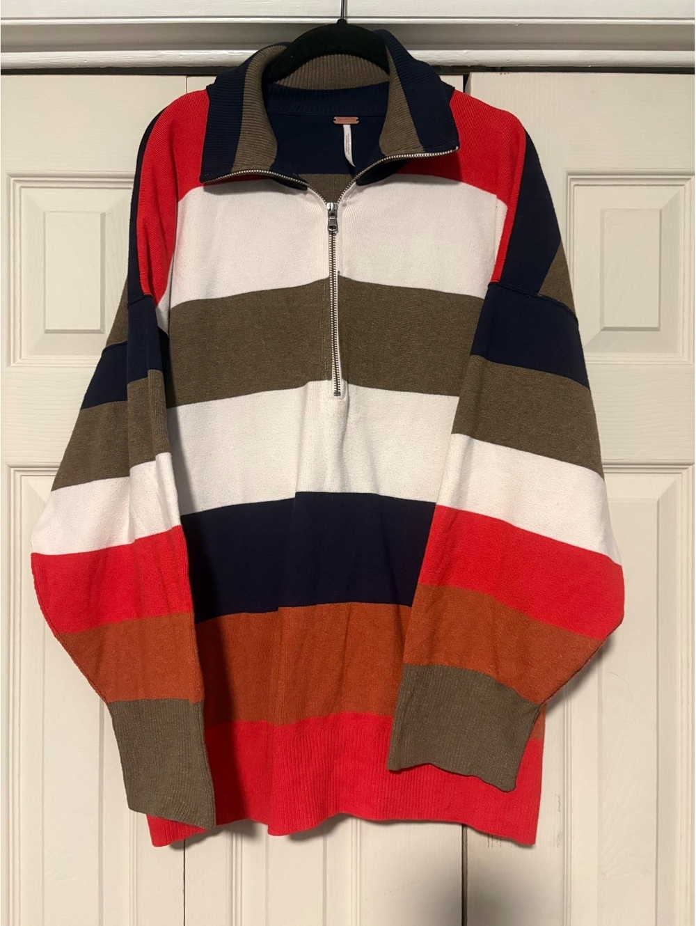 Free People Coastal Stripe Half Zip Pullover Oversized Small Blokecore Fisherman - Picture 2 of 7